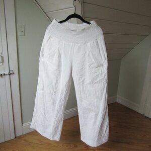 Wide Leg Palazzo Lounge Pants 100% Cotton White Elastic Waistband Medium